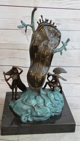 Salvador Dali (After) Nobility of Time Melting Clock Statue Sculpture Surrealism 17" x 10"
