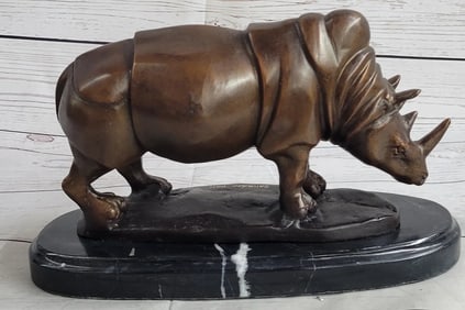 Salvador Dali (After) White Rhinoceros African Rhino Bronze Sculpture