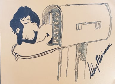 LeRoy Neiman, Playboy Femlin comes to you in the mail, Original Signed Watercolor Drawing