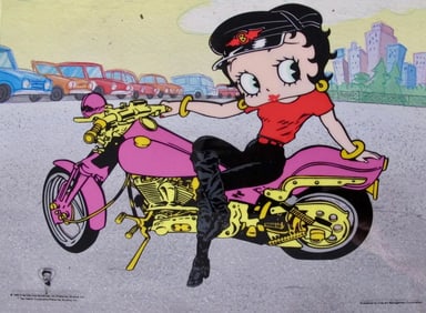 Fleischer, 'Betty Boop - On a Pink Harley Davidson (City Background)', Limited Edition Animation Cel