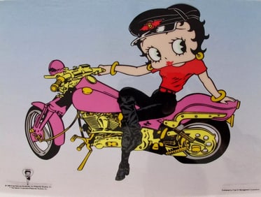 Fleischer, 'Betty Boop - On a Pink Harley Davidson (Blue Background)', Limited Edition Animation Cel