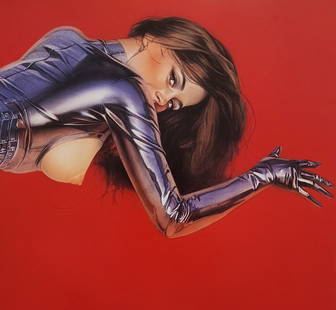 Hajime Sorayama, 'Untitled' (too hot to handle)', Large Offset Lithograph, 1993: Artist: Hajime Sorayama Title: 'Untitled' (to hot to handle) Medium: Ofset lithograph Year: 1993 Size: 6 x 9 Inces Matted Size: 11 x 14 Inches Condition: Excellent