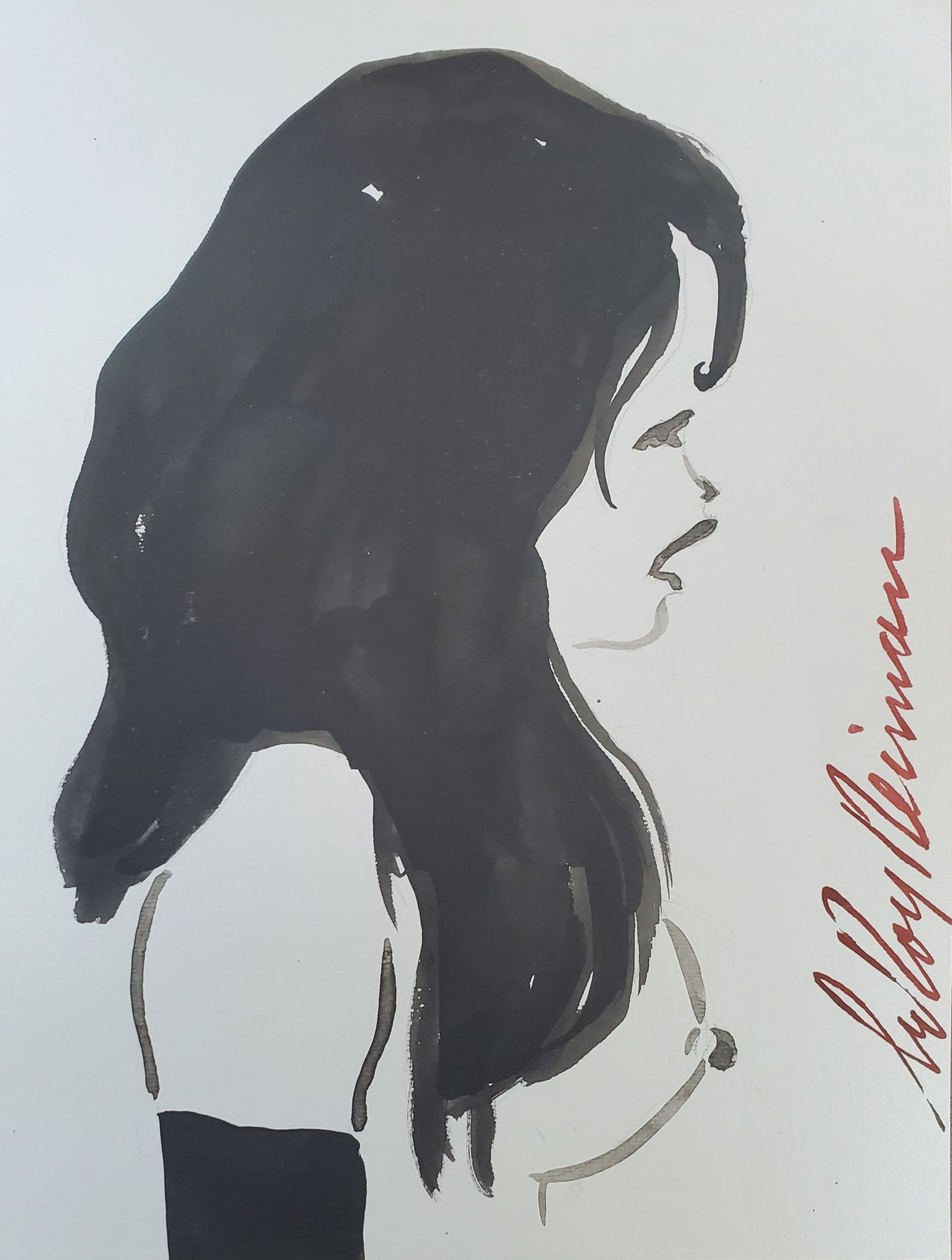 LeRoy Neiman, Playboy Femlin side profile, Original Signed Watercolor Drawing (1 of 2)