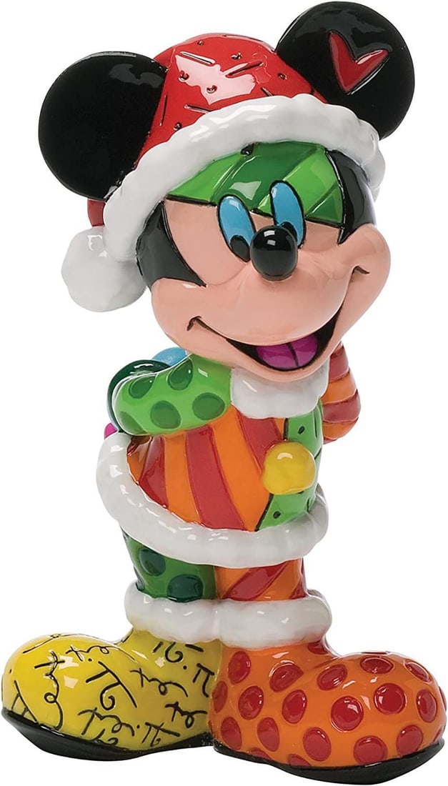 Romero Britto, Disney's 'Christmas Mickey', Stone Resin Sculpture: DISNEY BY ROMERO BRITTO 'Christmas Mickey' Signed, Romero Britto Material: Stone Resin Product Dimensions: 4-inch height Cartoon Character: Disney Provenance: Authorized Romero Britto Dealer, Comes in