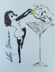 LeRoy Neiman, Playboy Femlin garnishes a martini, Original Signed Watercolor Drawing