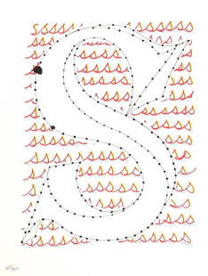 David Hockney, Letter S, Framed Lithograph: Artist: David Hockney. Title: Letter S from "Hockney's Alphabet" Year: 1991. Dimensions: 12 5/8 in. by 9 5/8in. Frame size approx: 18 x 15 Inches. Publisher: Faber and Faber Limited London Suite: Hock