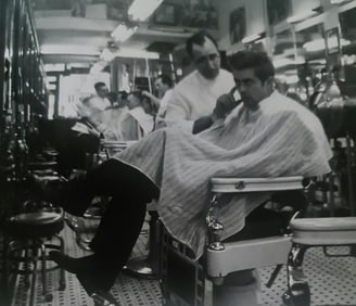Dennis Stock, James Dean at barber shop, NYC - 1