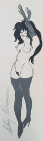 LeRoy Neiman, Playboy Femlin happily posing II, Original Signed Watercolor Drawing