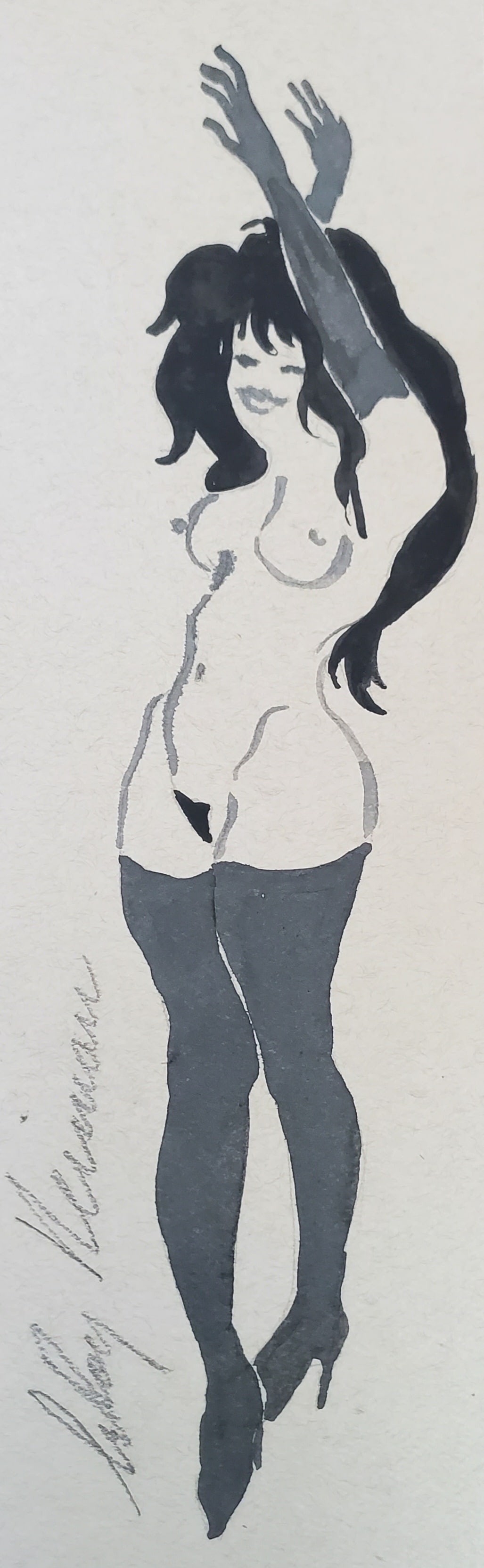 LeRoy Neiman, Playboy Femlin happily posing II, Original Signed Watercolor Drawing (1 of 2)