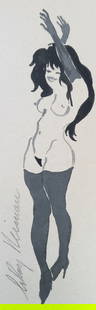 LeRoy Neiman, Playboy Femlin happily posing II, Original Signed Watercolor Drawing: Artist: LeRoy Neiman Title: Playboy Femlin Medium: Watercolor on Paper Subject: Playboy Magazine Femlin Condition: Very Good Size: 11.5 x 3.5 Condition: Very Good - Excellent
