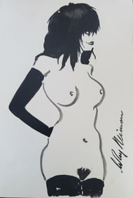 LeRoy Neiman, Playboy Femlin has shaggy hair, Original Signed Watercolor Drawing