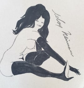LeRoy Neiman, Playboy Femlin stretches her legs, Original Signed Watercolor Drawing