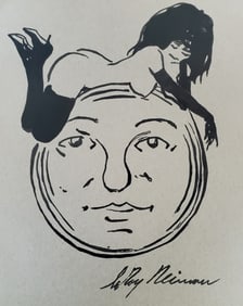 LeRoy Neiman, Playboy Femlin atop the moon, Original Signed Watercolor Drawing
