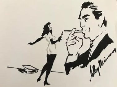 LeRoy Neiman, Playboy Femlin Lighting His Cigarette, Original Signed Watercolor Drawing