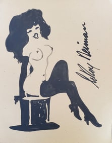 LeRoy Neiman, Playboy Femlin sits upon a top hat, Original Signed Watercolor Drawing