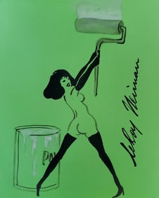 LeRoy Neiman, Playboy Femlin paints the walls, Original Signed Watercolor Drawing