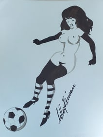 LeRoy Neiman, Playboy Femlin is a Soccer Star, Original Signed Watercolor Drawing