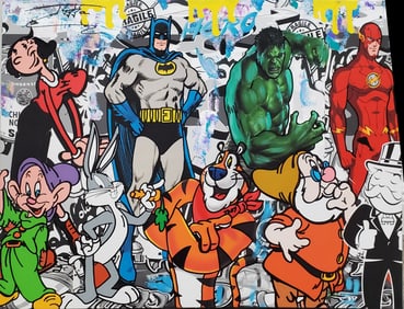 Jozza - Pop Art, "Heroes New Friends", Mixed Media Acrylic Painting, 24"x30"