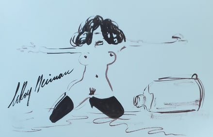 LeRoy Neiman, Playboy Femlin empties the bottle, Original Signed Watercolor Drawing