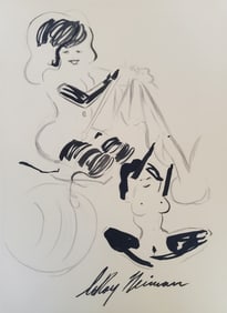 LeRoy Neiman, Playboy Femlin knits a sweater, Original Signed Watercolor Drawing