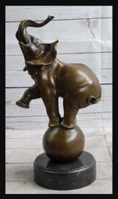 Bugatti, Circus Elephant Balancing On A Ball, Bronze Sculpture On Marble Base