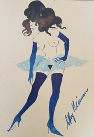 LeRoy Neiman, Playboy Femlin is a burlesque dancer, Original Signed Watercolor Drawing