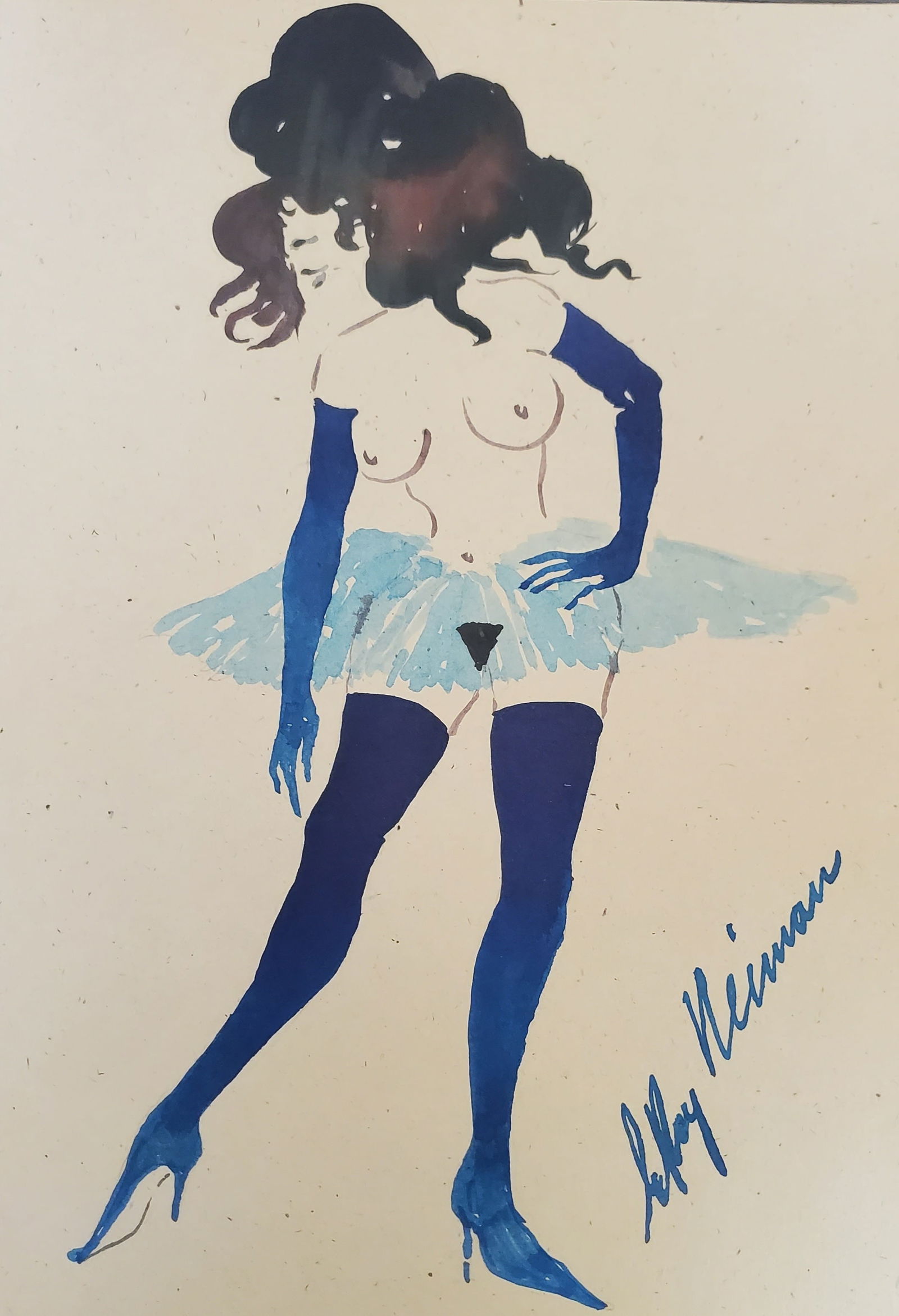 LeRoy Neiman, Playboy Femlin is a burlesque dancer, Original Signed Watercolor Drawing (1 of 2)
