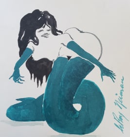 LeRoy Neiman, Playboy Femlin is a Divine Serpent, Original Signed Watercolor Drawing