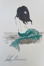 LeRoy Neiman, Playboy Femlin is a mermaid on the beach, Original Signed Watercolor Drawing