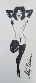 LeRoy Neiman, Playboy Femlin happily posing, Original Signed Watercolor Drawing