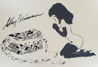 LeRoy Neiman, Playboy Femlin Admires New Purse, Original Signed Watercolor Drawing