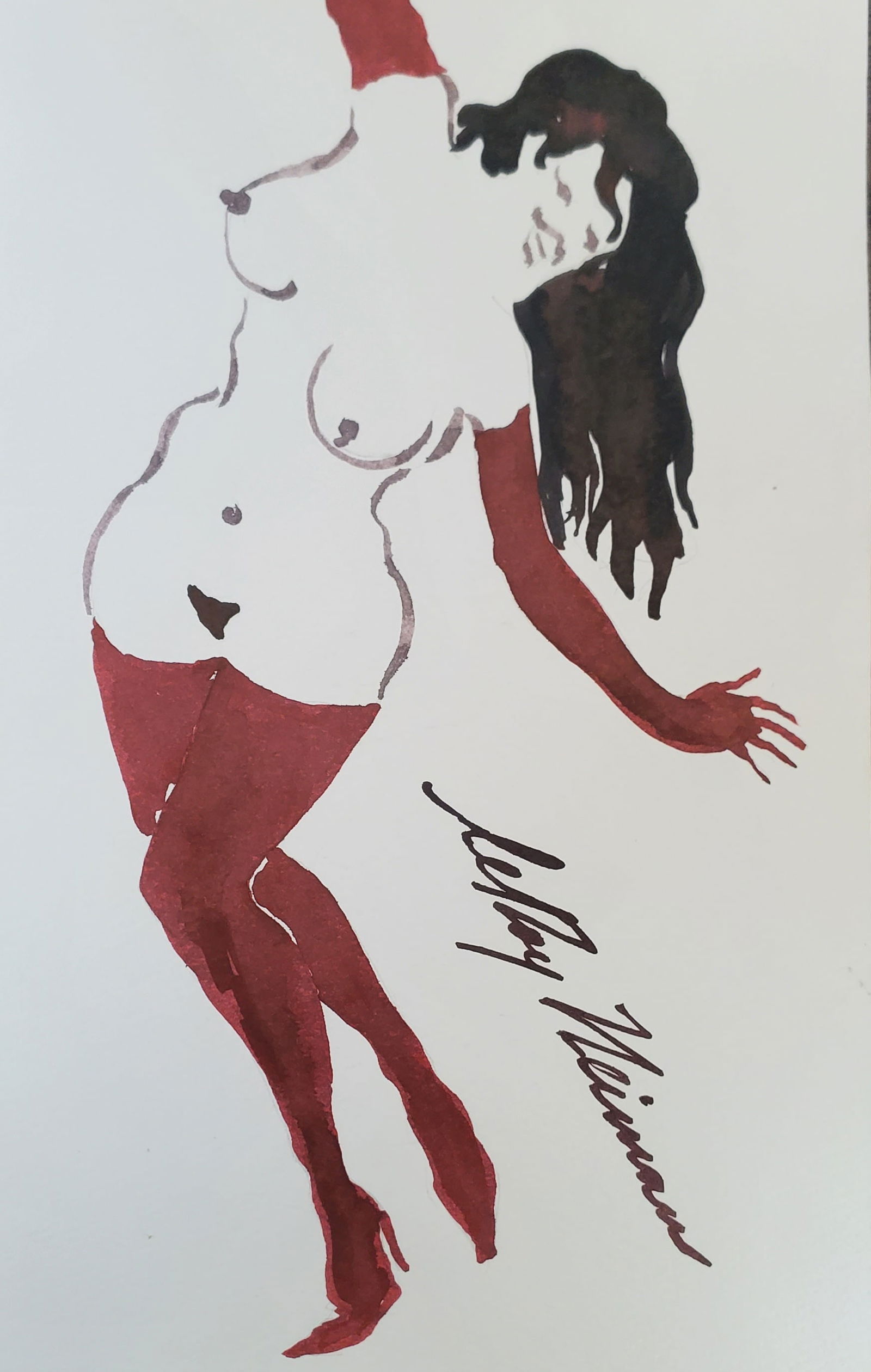 LeRoy Neiman, Playboy Femlin in red is unbalanced, Original Signed Watercolor Drawing (1 of 2)