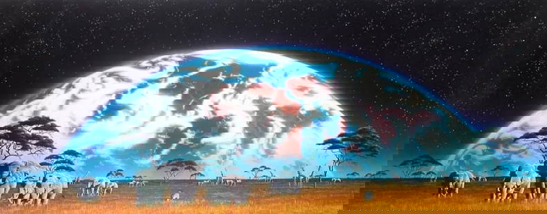 Schim Schimmel, 'Africa Rising', Framed - Signed Limited Edition Artist Proof Giclee: Artist: Schim Schimmel Title: Africa Rising Type: Giclee on Paper Signed: Yes Edition: 8 of 50 Size: 52"x28" Snow leopards, white tigers, elephants and lions; the earth, the moon, galaxies and nebulas