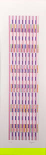 Yaacov Agam, Vertical Orchestration, Signed Limited Edition Serigraph 2/54: Description Artist: Yaacov Agam Title: From the VERTICAL ORCHESTRATION portfolio Year: C1980s Dimensions: 26 in. by 8.5 in. Edition: 2/54 Medium: Silkscreen Signature Details: Hand-signed and numbered