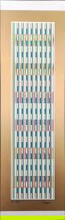 Yaacov Agam, Vertical Orchestration, Signed Limited Edition Silkscreen, 10/54: Artist: Yaacov Agam Title: From the VERTICAL ORCHESTRATION portfolio Year: C1980s Dimensions: 26 in. by 8.5 in. Edition: 10/54 Medium: Silkscreen Signature: Hand-signed and numbered by the artist Come