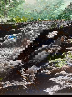 Schim Schimmel, 'Eternal River', Signed Limited Edition Artist Proof Giclee: Artist: Schim Schimmel Title: Eternal River Type: Giclee on Paper Signed: Yes Edition: 19 of 60 Size: 30"x21" Snow leopards, white tigers, elephants and lions; the earth, the moon, galaxies and nebula