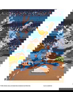 Warner Bros, Looney Tunes, Bugs, Daffy & Taz, 'At The Plate, New York Mets': Title: At The Plate, New York Mets Subject: Looney Tune's Squad Publisher: Classic Moments Type: Animation Giclee Paper: MT600 Year Produced: Circa 2000-2010 Size: 16" x 20" Condition: Excellent Licen