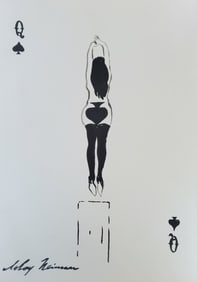 LeRoy Neiman, Playboy Femlin is a Queen of Spades, Original Signed Watercolor Drawing