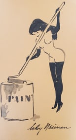 LeRoy Neiman, Playboy Femlin Gets Ready to Paint, Original Signed Watercolor Drawing