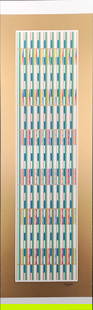 Yaacov Agam, Vertical Orchestration, Serigraph Signed & Numbered Number 25/54: Description Artist: Yaacov Agam Title: From the VERTICAL ORCHESTRATION portfolio Year: C1980s Dimensions: 26 in. by 8.5 in. Edition: 25/54 Medium: Silkscreen Condition: Excellent Signature Details: Ha