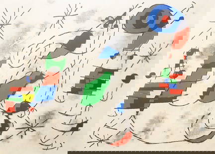 Joan Miro, 'Derriere le Miroir 164-165, pg 4-5 -1967', original lithograph: Artist: Joan Miro Country: Spain Medium: Original Lithograph Paper: Vellum size 15 x 22 inches Printed: 1978 in France Refernce: Derriere le Miroir 1965 Condition: Excellent Center fold-line as issued