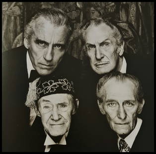 Terry O'Neill, Christopher Lee, Vincent Prince, John Carradine, And Peter Cushing In Costume For The: Photographer: Terry ONeill was a British photographer, known for documenting the fashions, styles, and celebrities of the 1960s. Title: Christopher Lee, Vincent Prince, John Carradine, and Peter Cushi