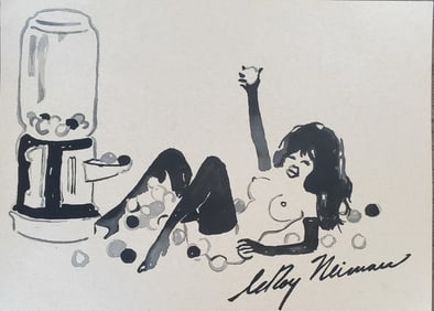 LeRoy Neiman, Playboy Femlin likes her gumballs, Original Signed Watercolor Drawing