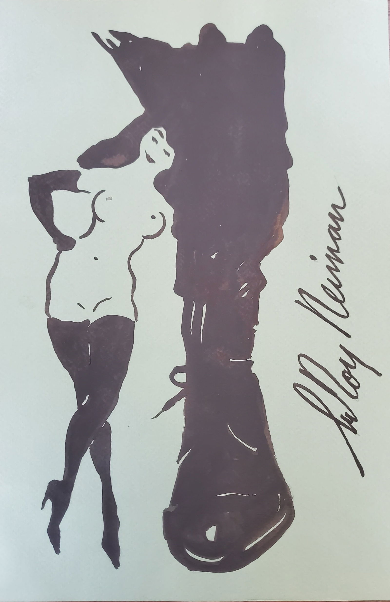 LeRoy Neiman, Playboy Femlin next to her man, Original Signed Watercolor Drawing