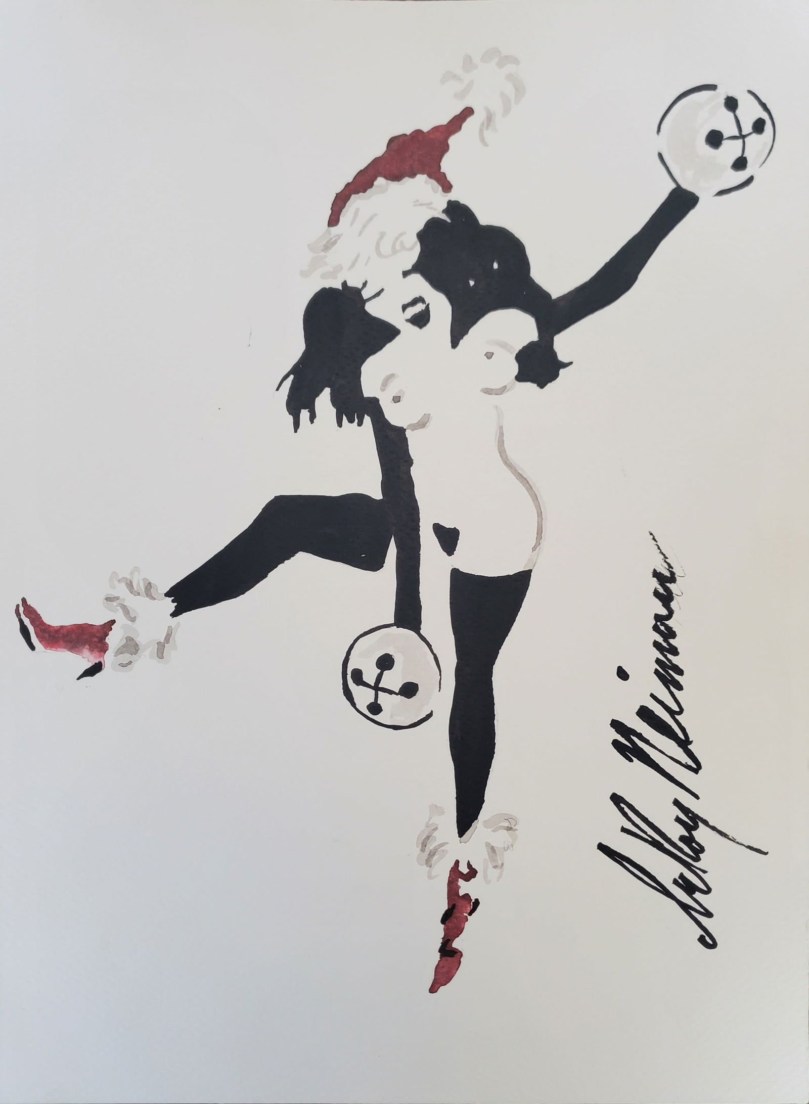 LeRoy Neiman, Playboy Femlin Rings her bells, Original Signed Watercolor Drawing (1 of 2)