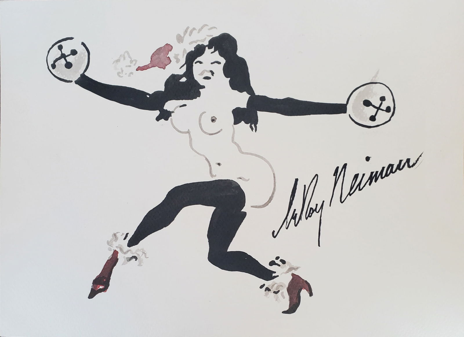 LeRoy Neiman, Playboy Femlin Rings her bells II, Original Signed Watercolor Drawing (1 of 2)