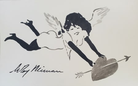 LeRoy Neiman, Playboy Femlin is Cupid, Original Signed Watercolor Drawing