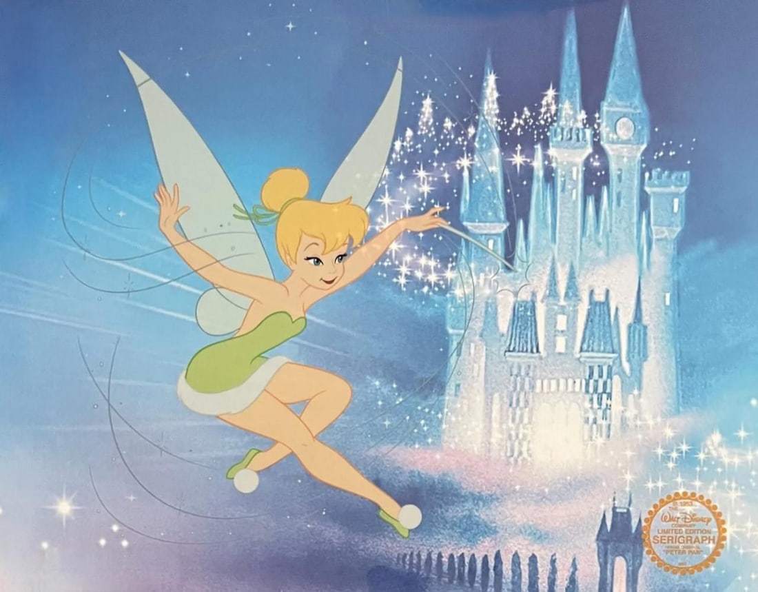 Disney, Peter Pan - Tinkerbell, Limited Edition Sericel: Limited edition Serigraph Cel of Tinker Bell from the Wonderful World of Disney. Disney’s own artists have selected this scene from the original animation drawings used to produce this classic Disne