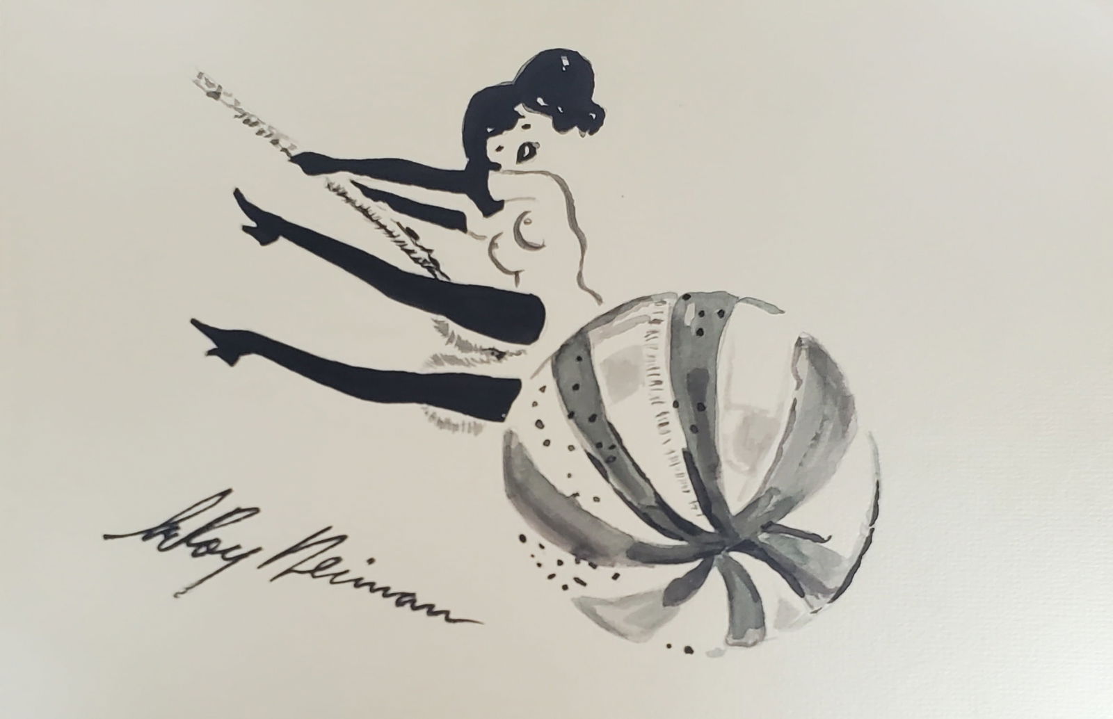 LeRoy Neiman, Playboy Femlin swinging in, Original Signed Watercolor Drawing
