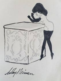 LeRoy Neiman, Playboy Femlin receives a gift, Original Signed Watercolor Drawing